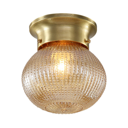 Traditional Prismatic Glass Globe Ceiling Mount Chandelier - Brass Finish 6/7 Wide 1 Bulb