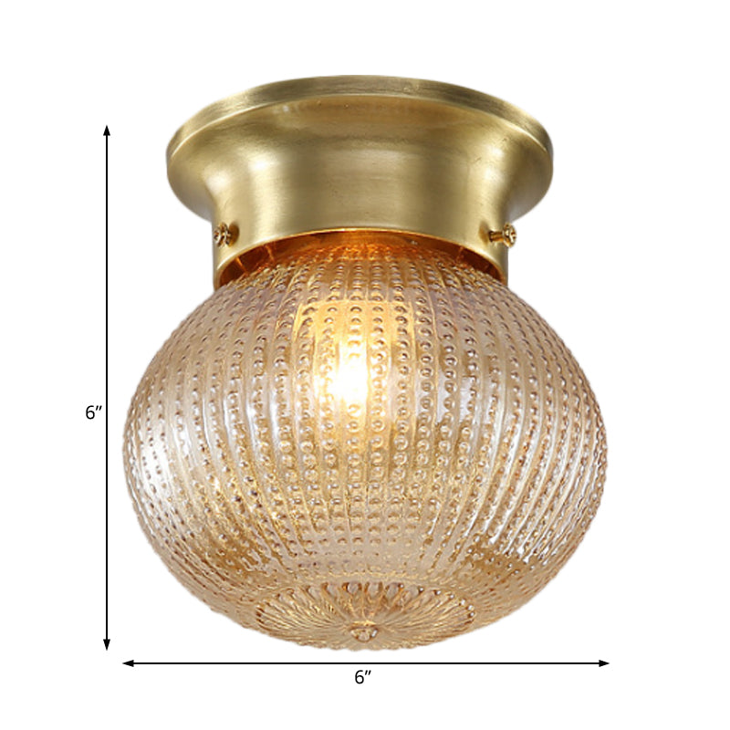 Traditional Prismatic Glass Globe Ceiling Mount Chandelier - Brass Finish 6/7 Wide 1 Bulb