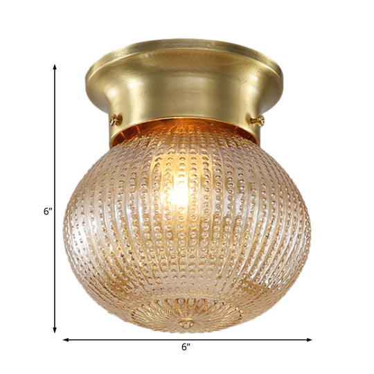 Traditional Prismatic Glass Globe Ceiling Mount Chandelier - Brass Finish 6/7 Wide 1 Bulb