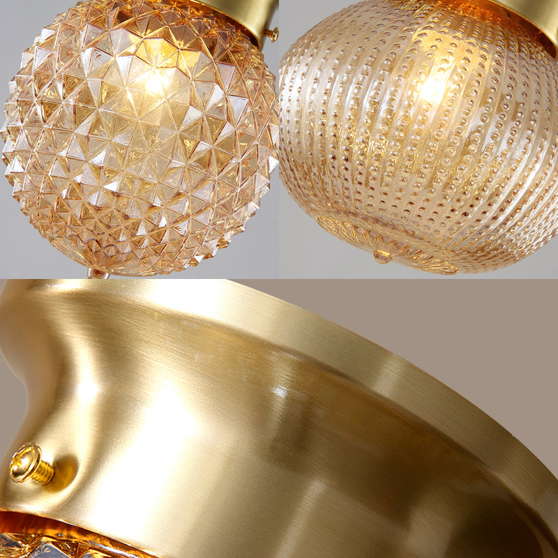 Traditional Prismatic Glass Globe Ceiling Mount Chandelier - Brass Finish 6/7 Wide 1 Bulb