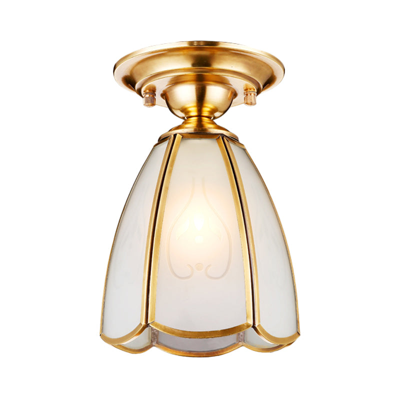 Traditional White Glass Brass Semi Flush Mount Chandelier 5/6 Wide Cone/Globe Ceiling 1 Bulb