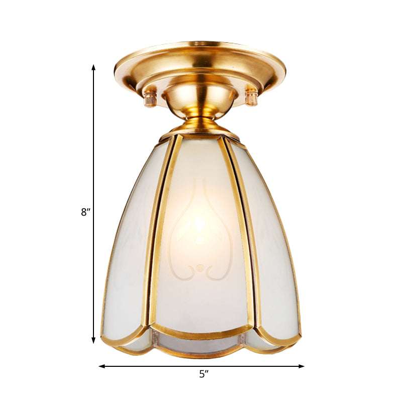 Traditional White Glass Brass Semi Flush Mount Chandelier 5/6 Wide Cone/Globe Ceiling 1 Bulb