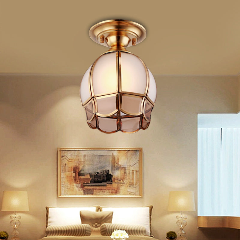 Traditional White Glass Brass Semi Flush Mount Chandelier 5/6 Wide Cone/Globe Ceiling 1 Bulb / 6