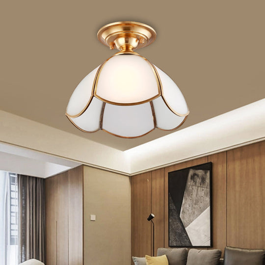 Opal Glass Brass Dome Ceiling Light Fixture – Perfect for Bedrooms