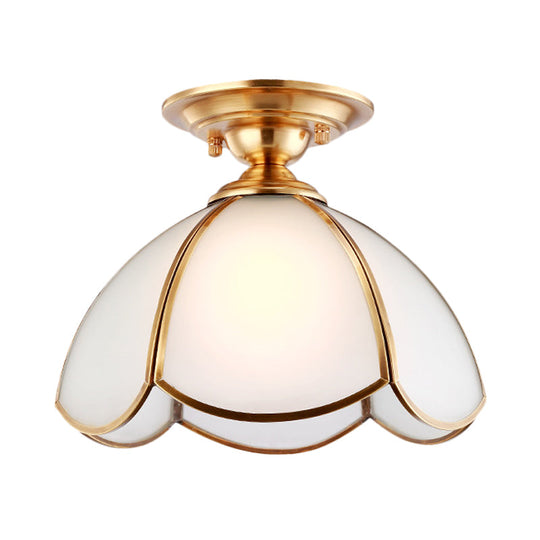 Opal Glass Brass Dome Ceiling Light Fixture – Perfect for Bedrooms