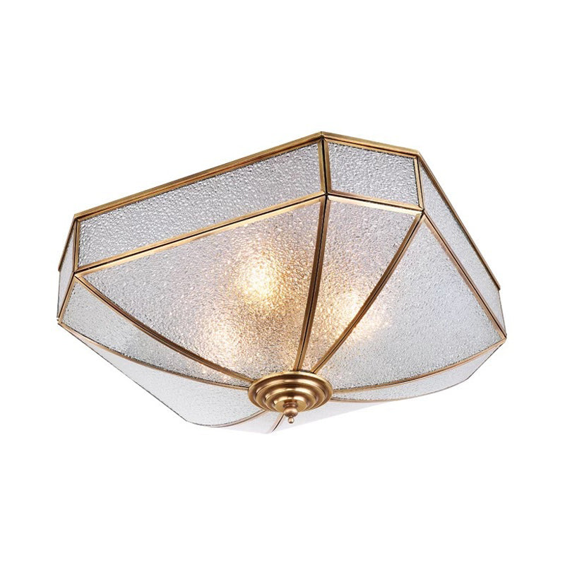 Square Flush Mount Traditionary Water Glass Ceiling Light Fixture - Brass Finish Ideal For Bedrooms