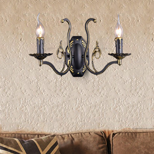 Retro Metal 1/2-Light Black Wall Mounted Candelabra Sconce For The Living Room 2 /