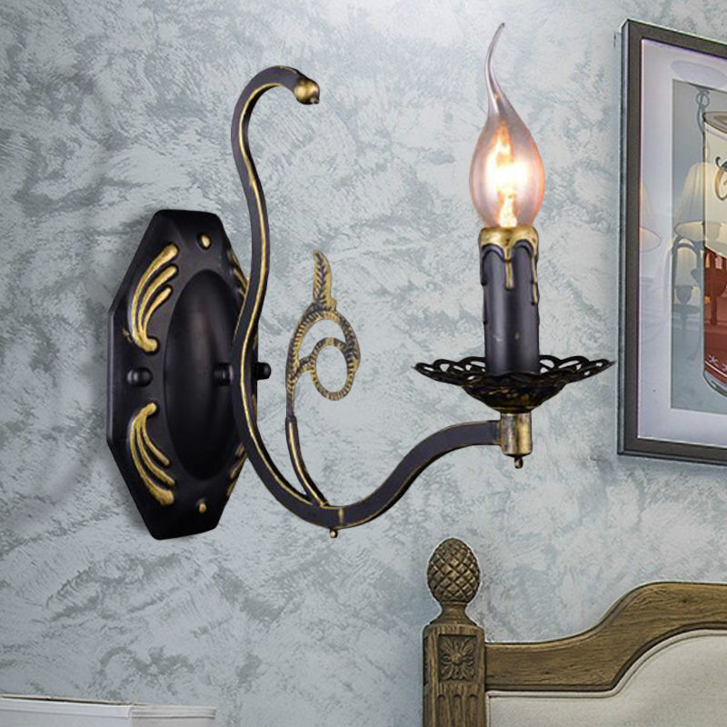 Retro Metal 1/2-Light Black Wall Mounted Candelabra Sconce For The Living Room 1 /