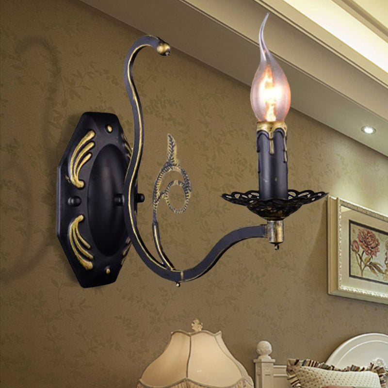 Retro Metal 1/2-Light Black Wall Mounted Candelabra Sconce For The Living Room