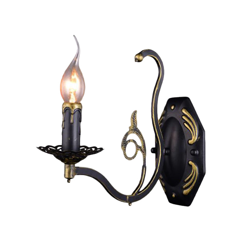 Retro Metal 1/2-Light Black Wall Mounted Candelabra Sconce For The Living Room