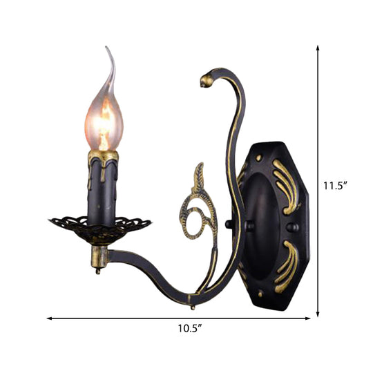 Retro Metal 1/2-Light Black Wall Mounted Candelabra Sconce For The Living Room