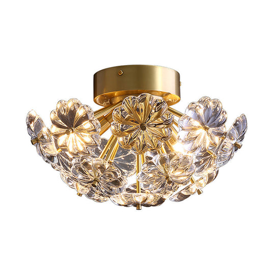 Tradition Clear Glass Brass Flush Mount Ceiling Light Fixture for Bedroom - 3 Bulb, 12.5"/19" Wide