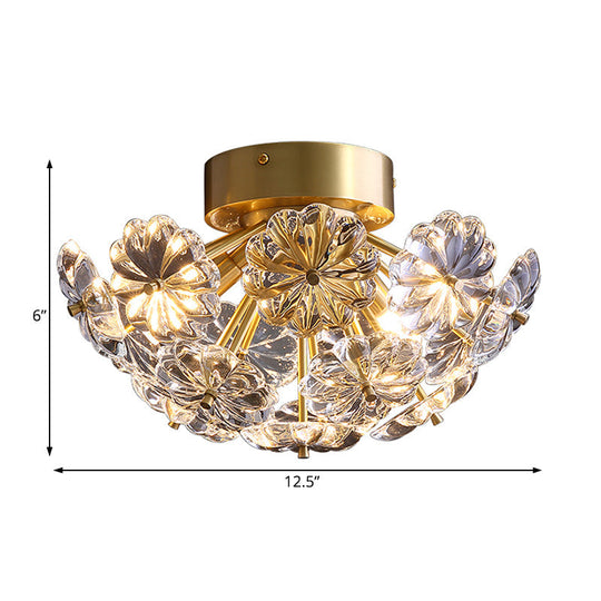 Tradition Clear Glass Brass Flush Mount Ceiling Light Fixture For Bedroom - 3 Bulb 12.5/19 Wide