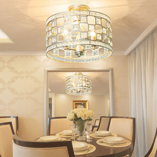 Semi Flush Traditional Clear Glass Ceiling Mounted Light with 3 Bulbs - Silver/Gold Finish - Ideal for Dining Room