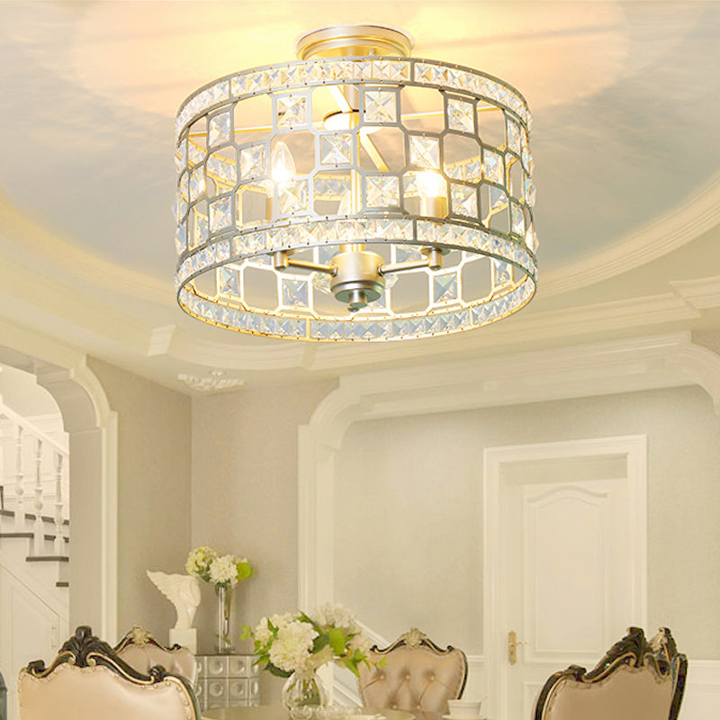 Semi Flush Traditional Clear Glass Ceiling Mounted Light with 3 Bulbs - Silver/Gold Finish - Ideal for Dining Room