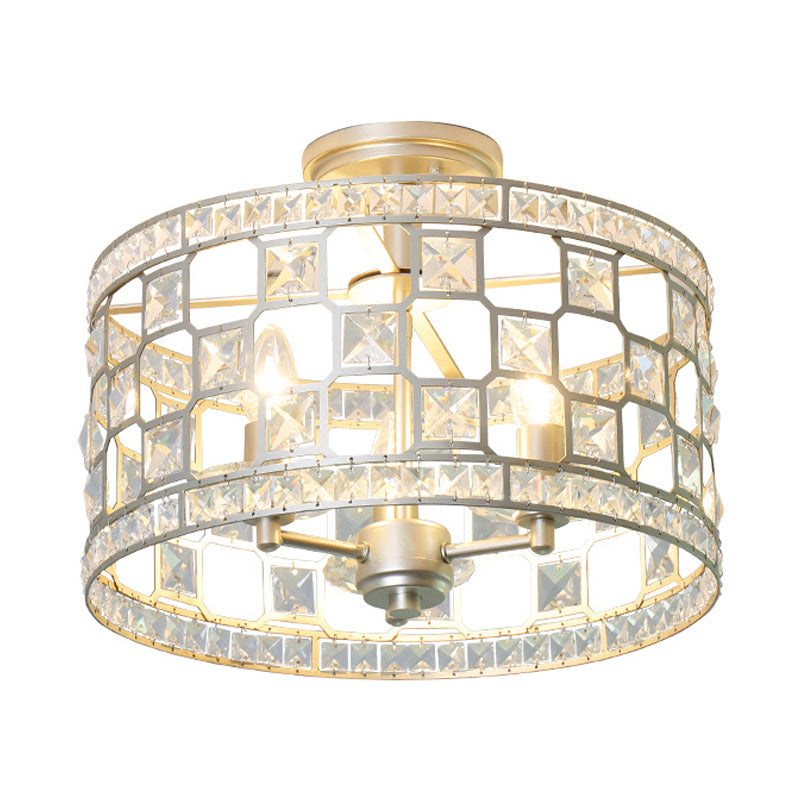 Semi Flush Traditional Clear Glass Ceiling Mounted Light with 3 Bulbs - Silver/Gold Finish - Ideal for Dining Room