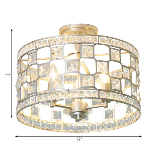 Semi Flush Traditional Clear Glass Ceiling Mounted Light with 3 Bulbs - Silver/Gold Finish - Ideal for Dining Room