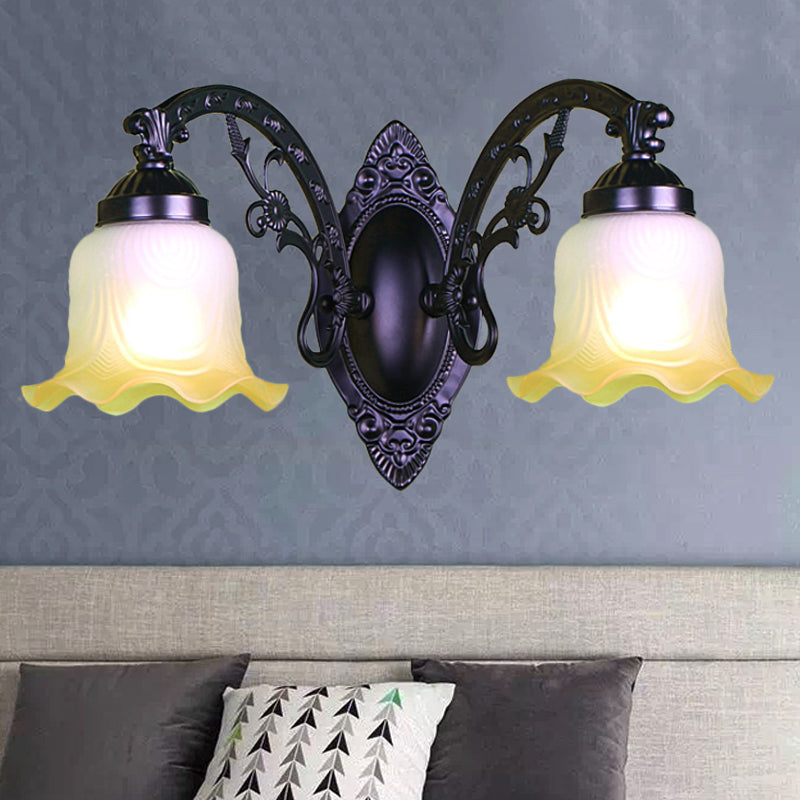 Vintage Style Metal Wall Lamp With Frosted Glass Shade Flower Living Room Sconce Light (1/2 Lights)