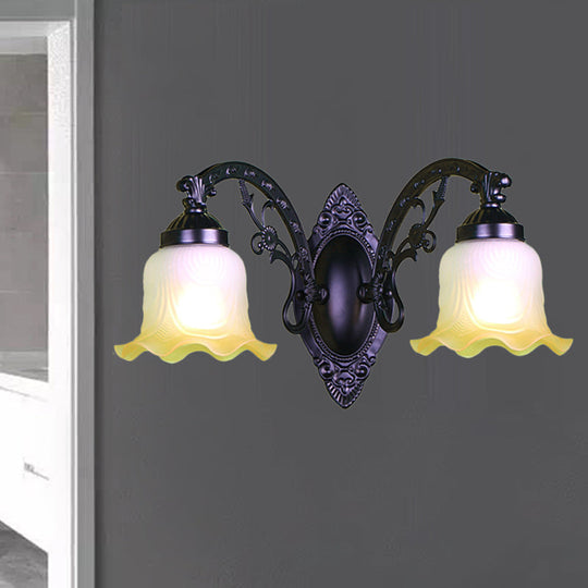 Vintage Style Metal Wall Lamp With Frosted Glass Shade Flower Living Room Sconce Light (1/2 Lights)