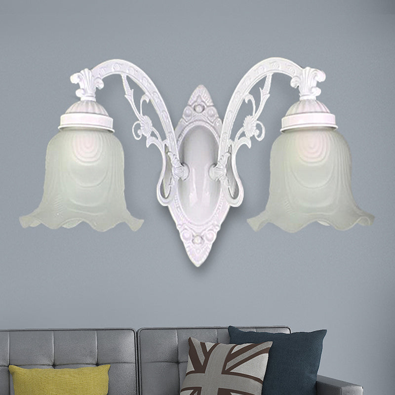 Vintage Style Metal Wall Lamp With Frosted Glass Shade Flower Living Room Sconce Light (1/2 Lights)