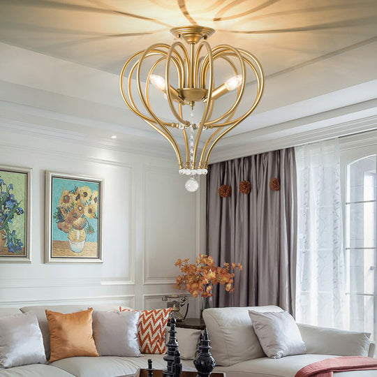 Brass Laser Cut Semi Flush Mount Chandelier with 3 Traditional Bulbs