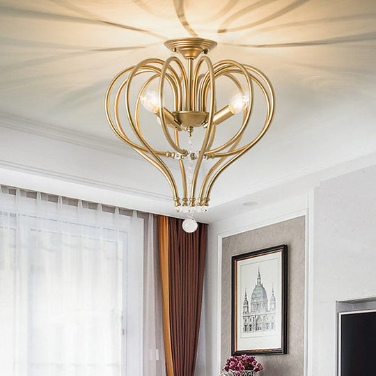 Brass Laser Cut Semi Flush Mount Chandelier with 3 Traditional Bulbs