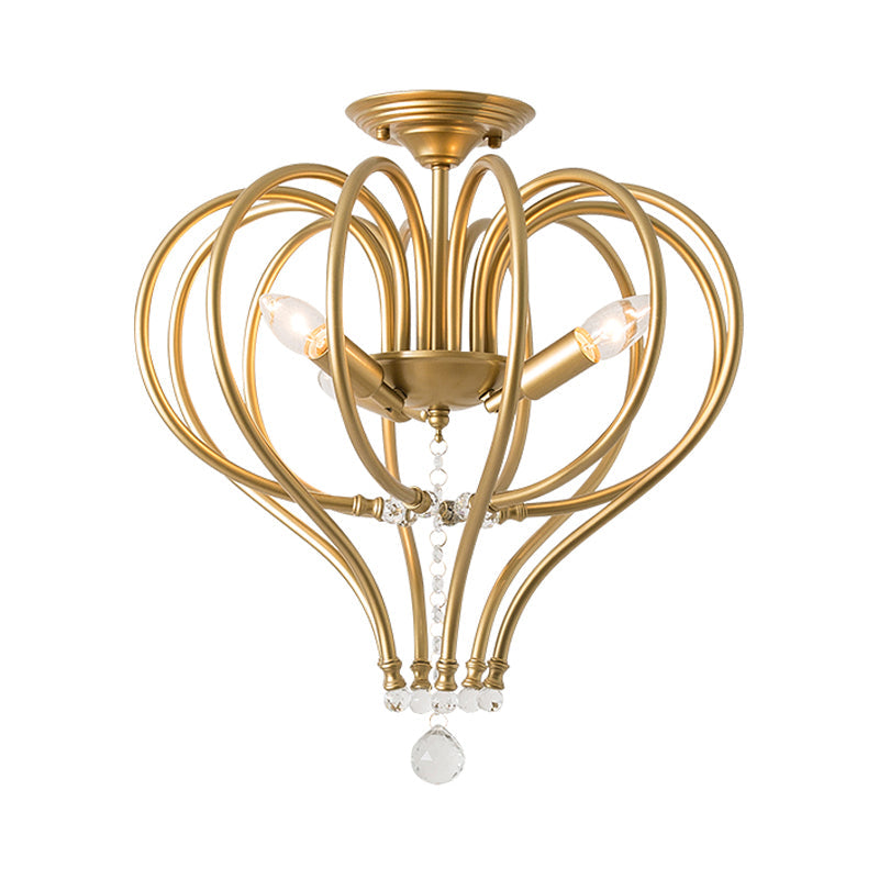 Brass Laser Cut Semi Flush Mount Chandelier with 3 Traditional Bulbs