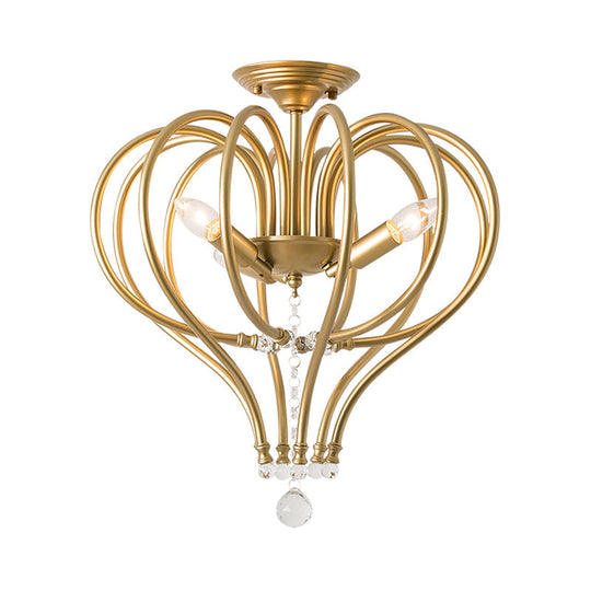 Brass Laser Cut Semi Flush Mount Chandelier with 3 Traditional Bulbs