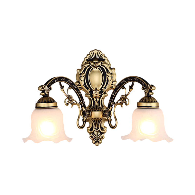 Scalloped Wall Light Fixture With Retro White Glass Shade - Brass/Gold Accent Ideal For Living Rooms