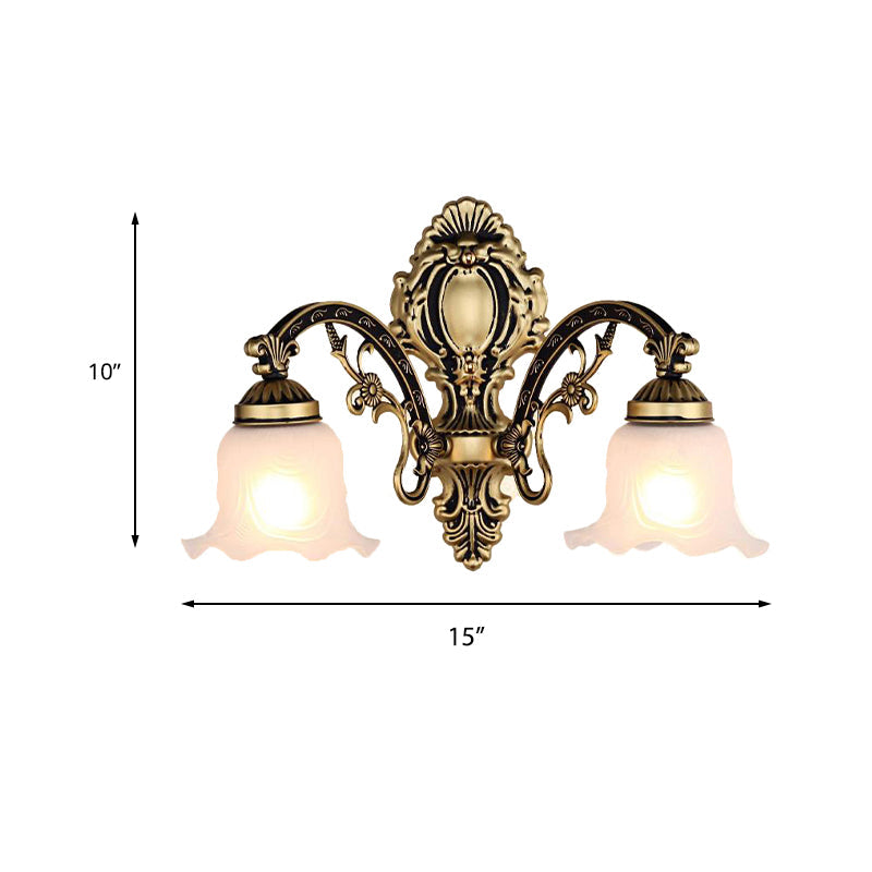 Scalloped Wall Light Fixture With Retro White Glass Shade - Brass/Gold Accent Ideal For Living Rooms