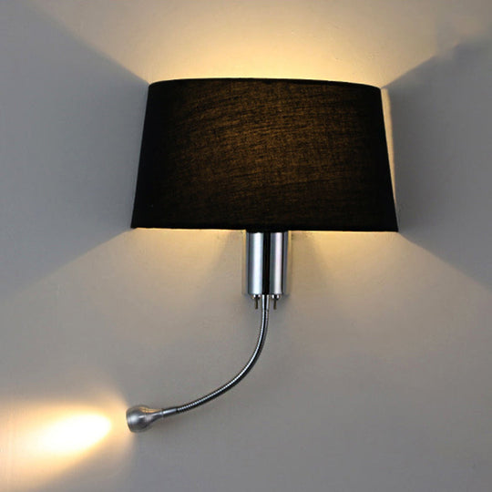 Adjustable Fabric Wall Sconce - Black/White/Beige Drum Shade Traditional Design For Bedroom Reading