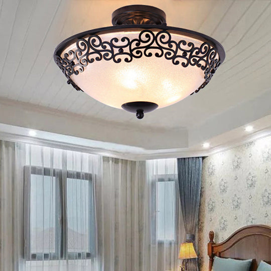 Sleek Black/Brass Bowl Shaped Semi Flush Mount with Classic Frosted Glass | Illuminate Your Bedroom with 3/5 Lights