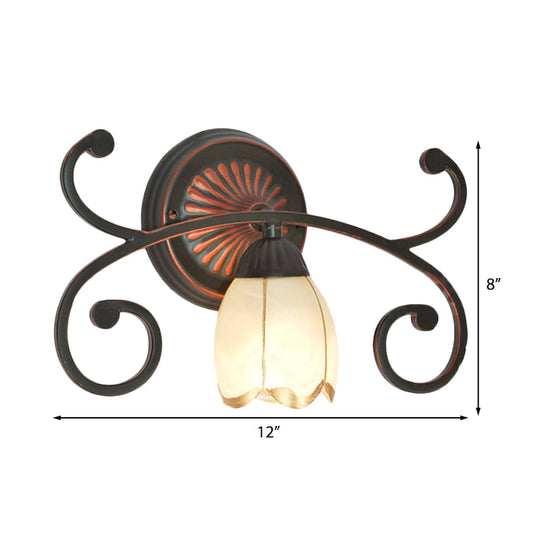 Red Brown Sconce Light - Classic Frosted Glass Flower Shape Vanity Lighting Fixture 1/2/3 Lights