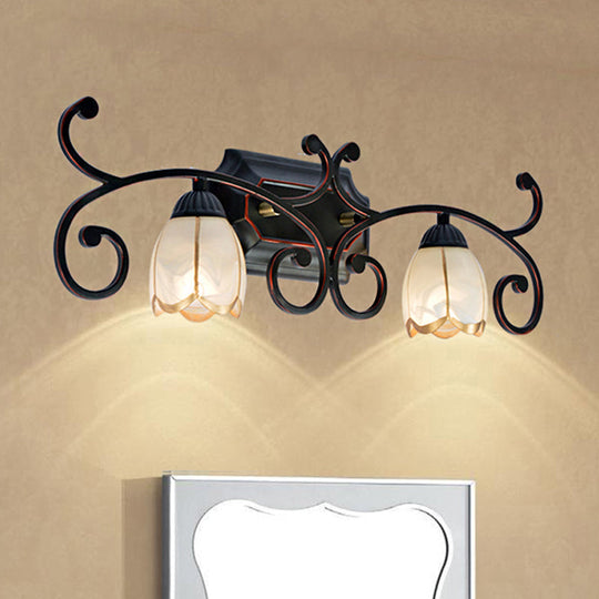 Red Brown Sconce Light - Classic Frosted Glass Flower Shape Vanity Lighting Fixture 1/2/3 Lights 2 /