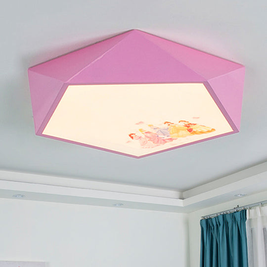 Kindergarten Flush Mount Ceiling Light - Pink Acrylic Cartoon Geometry Shape / 16.5