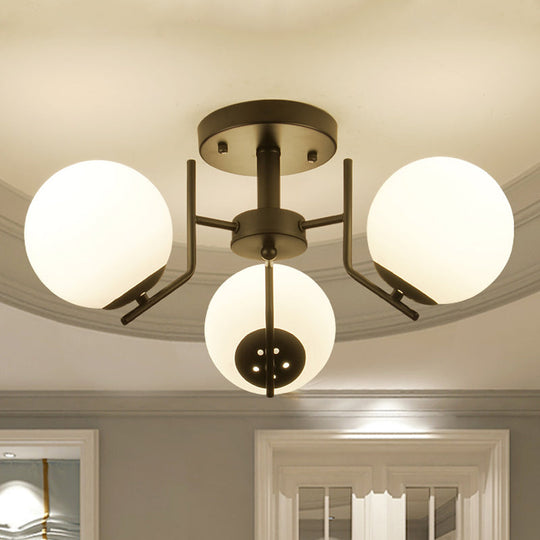 Sputnik Semi Flush Light: 3/5/6 Lights, White Glass Ceiling Fixture for Living Room