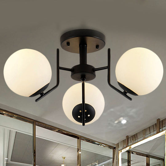 Sputnik Semi Flush Light: 3/5/6 Lights, White Glass Ceiling Fixture for Living Room