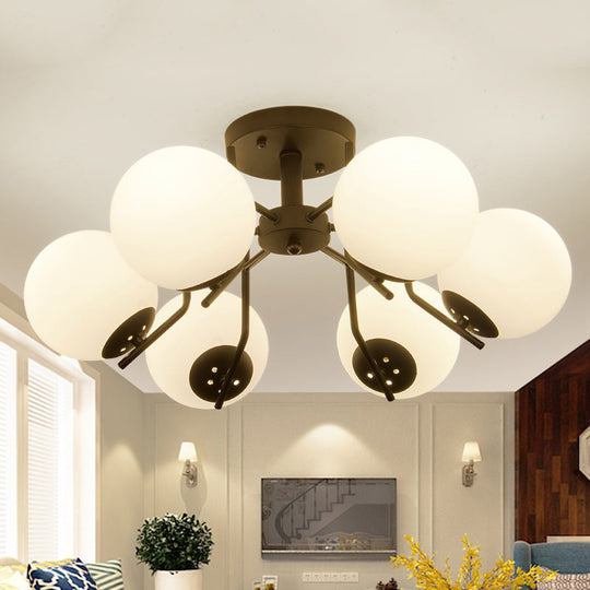 Sputnik Semi Flush Light: 3/5/6 Lights, White Glass Ceiling Fixture for Living Room