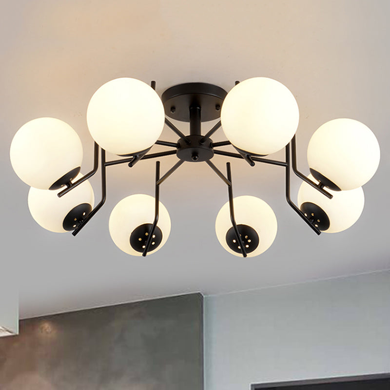 Sputnik Semi Flush Light: 3/5/6 Lights, White Glass Ceiling Fixture for Living Room