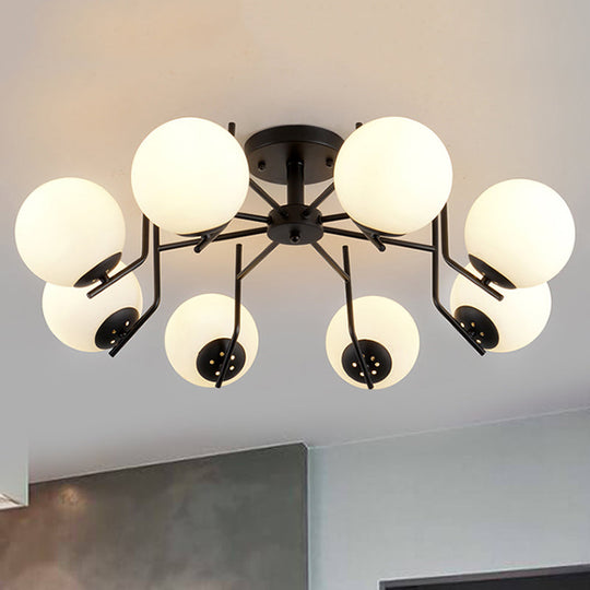 Sputnik Semi Flush Light: 3/5/6 Lights White Glass Ceiling Fixture For Living Room