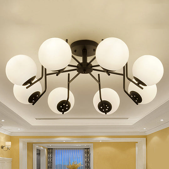 Sputnik Semi Flush Light: 3/5/6 Lights, White Glass Ceiling Fixture for Living Room