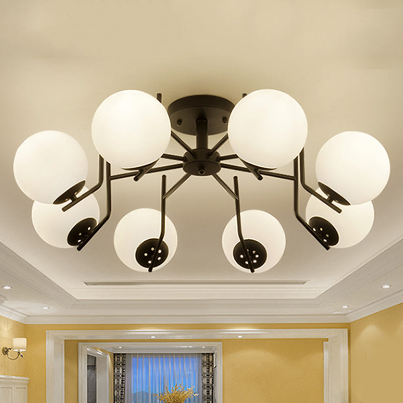 Sputnik Semi Flush Light: 3/5/6 Lights White Glass Ceiling Fixture For Living Room 8 /