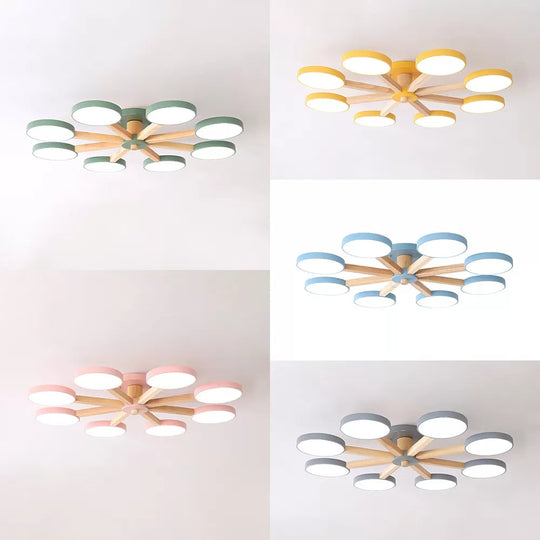 Semi-Flush Mount Snowflake Ceiling Light with 8 Modern Macaron Lights for Living Room