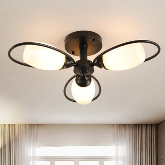 Semi Flush Mount Traditional Flower Shaped Ceiling Light: 3/6/8 Lights, White Glass, Black, Ideal for Living Room