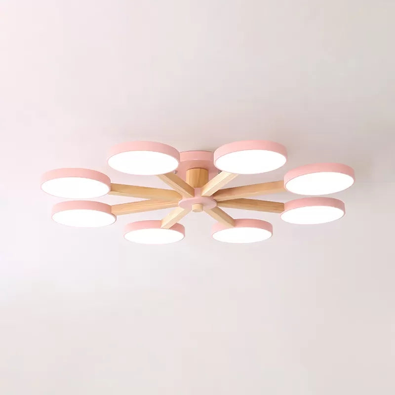 Semi-Flush Mount Snowflake Ceiling Light with 8 Modern Macaron Lights for Living Room