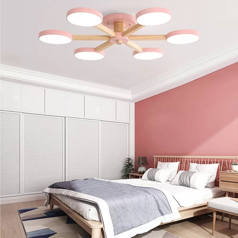 Semi-Flush Mount Snowflake Ceiling Light with 8 Modern Macaron Lights for Living Room