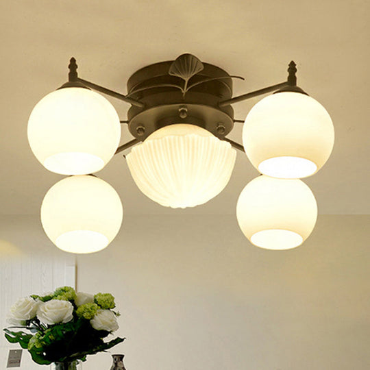 Traditional White Glass Semi Mount Ceiling Light - Bubble Shade Living Room Lighting (5/7 Lights