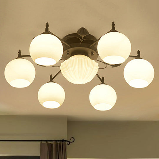 Traditional White Glass Semi Mount Ceiling Light - Bubble Shade Living Room Lighting (5/7 Lights