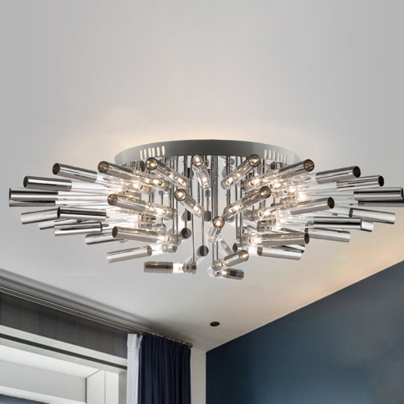 Stylish Sputnik Semi-Flush Light w/ Nine or Twenty-One Stainless Steel Lights - Ideal for Dining Rooms - Silver Tube Shade