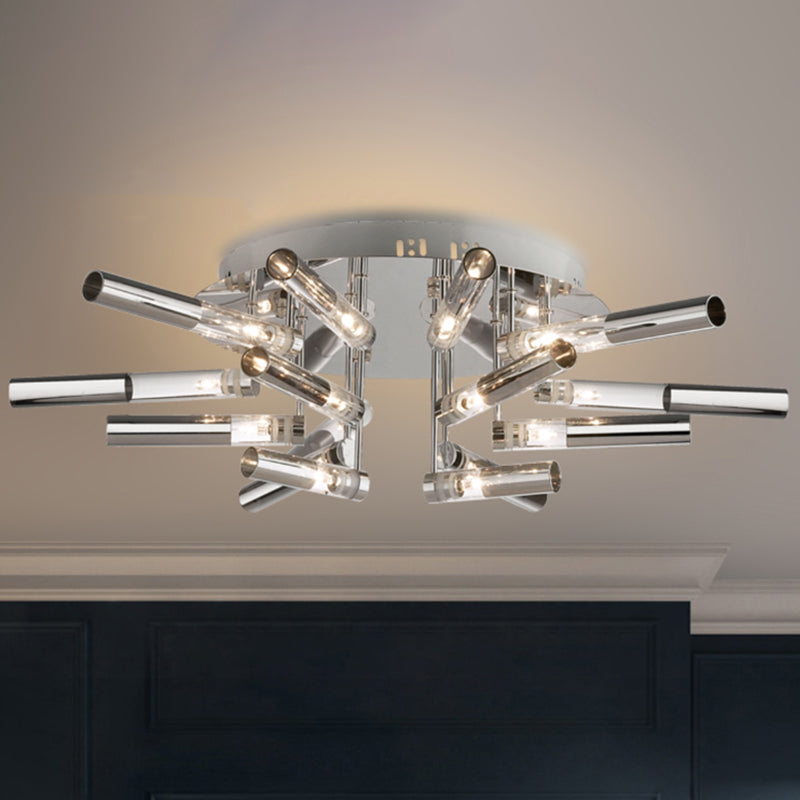 Stylish Sputnik Semi-Flush Light w/ Nine or Twenty-One Stainless Steel Lights - Ideal for Dining Rooms - Silver Tube Shade